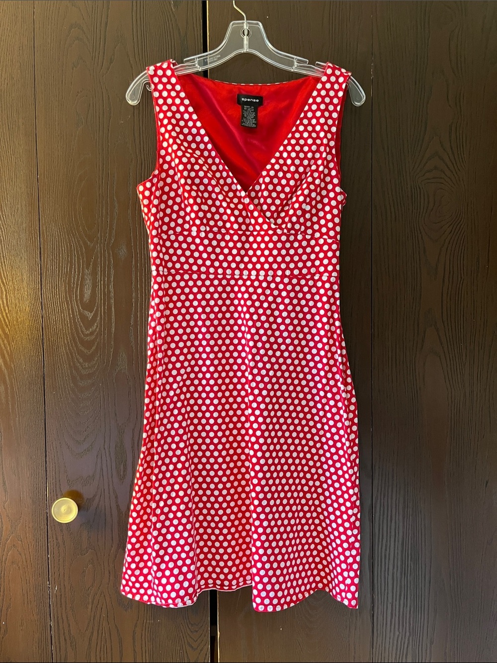 Spense sleeveless red dress with white polka dots. Size 8
